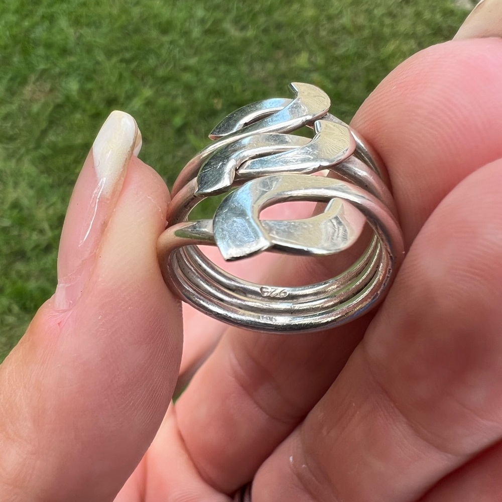 Sterling Silver MEXICO Freeform Weave Tapered Three Layered Band Ring - Picture 13 of 17